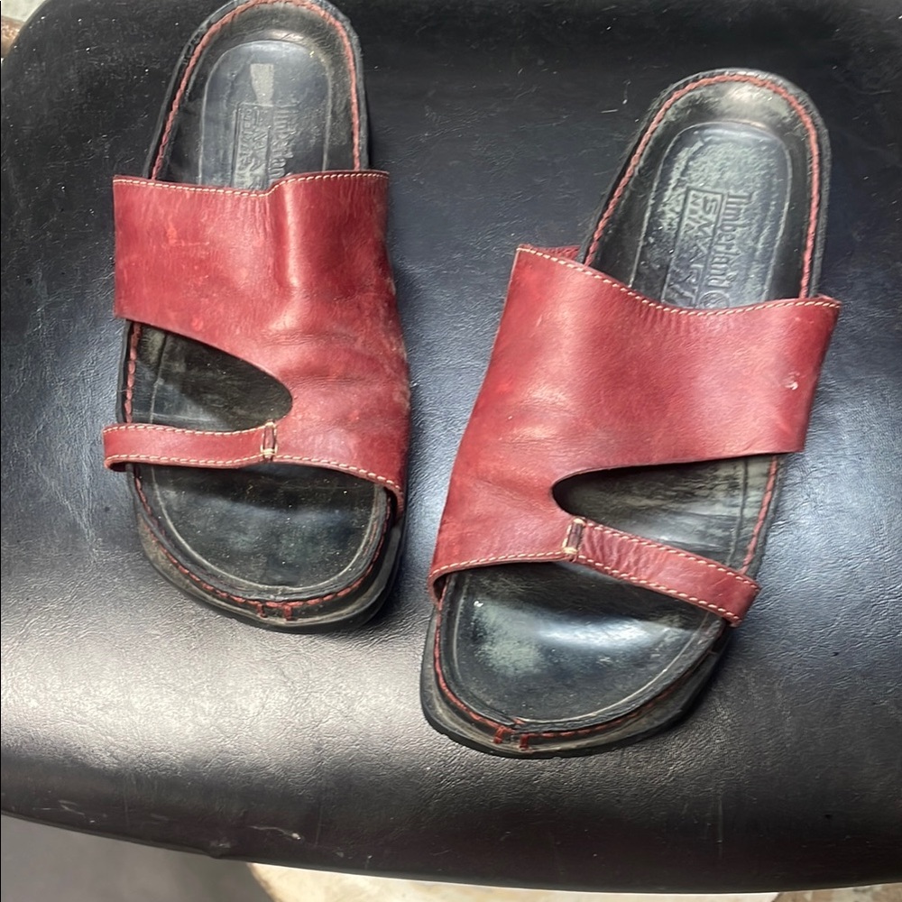 Red Leather Slide Sandals